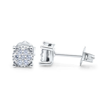 Halo Stud Earrings Design Simulated CZ Round 925 Sterling Silver (5.9mm)